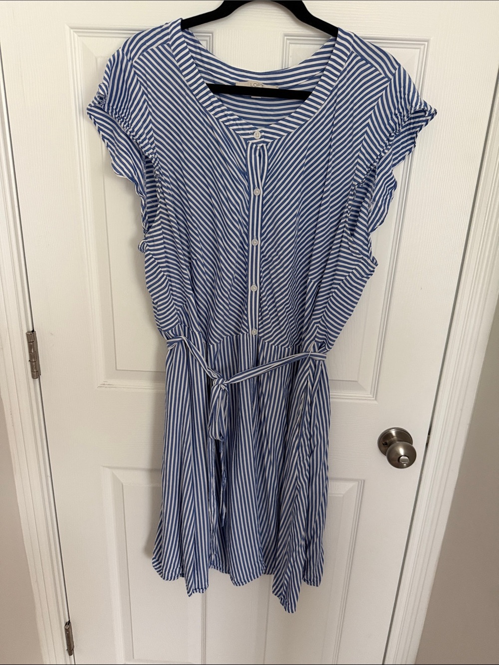 LOFT Blue and White Striped Tie-Waist Dress